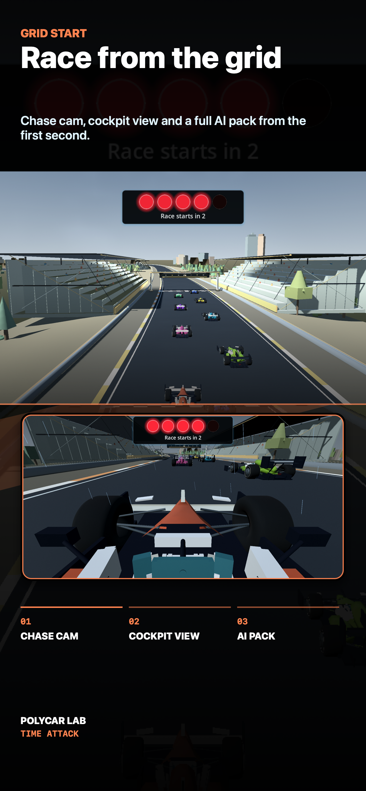 PolyCar Lab iPhone screenshot showing the race start