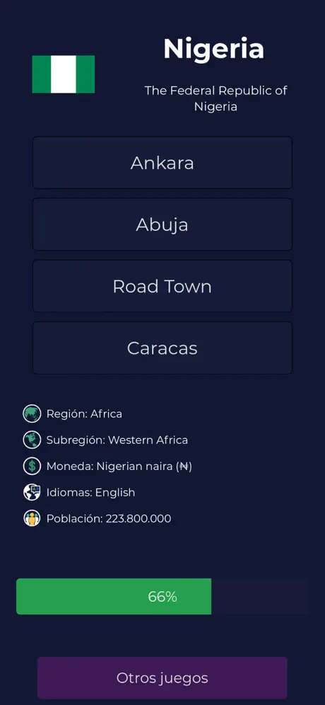 Pantalla de respuesta correcta o incorrecta