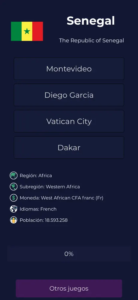 Pantalla adicional del juego de capitales